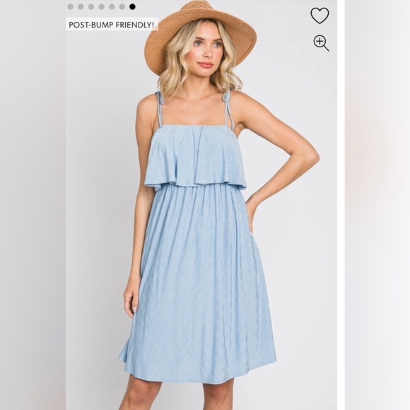 Maternity Light Blue Ruffle Overlay Shoulder Tie Dress - Picture 4 of 4